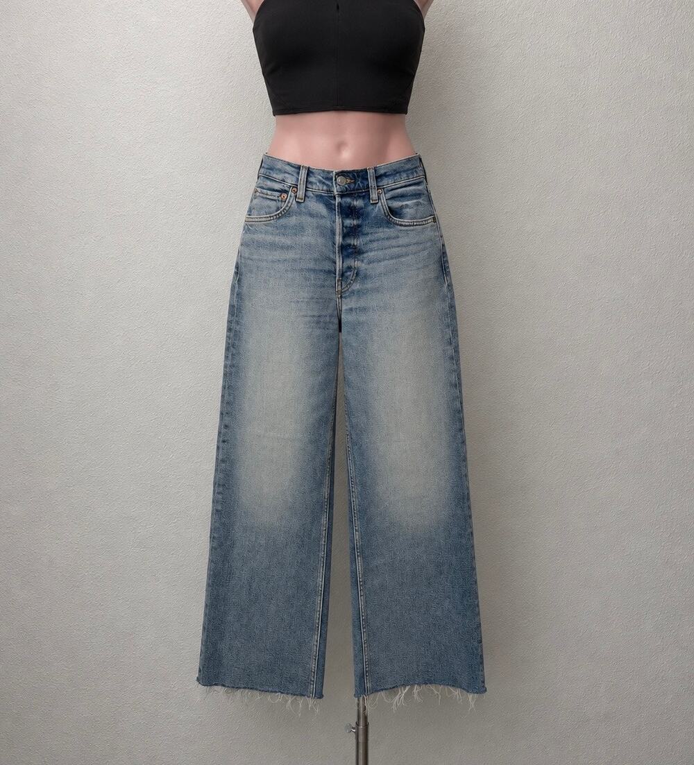 RE/DONE Blue High Rise Wide Leg Crop Jeans Women's 26